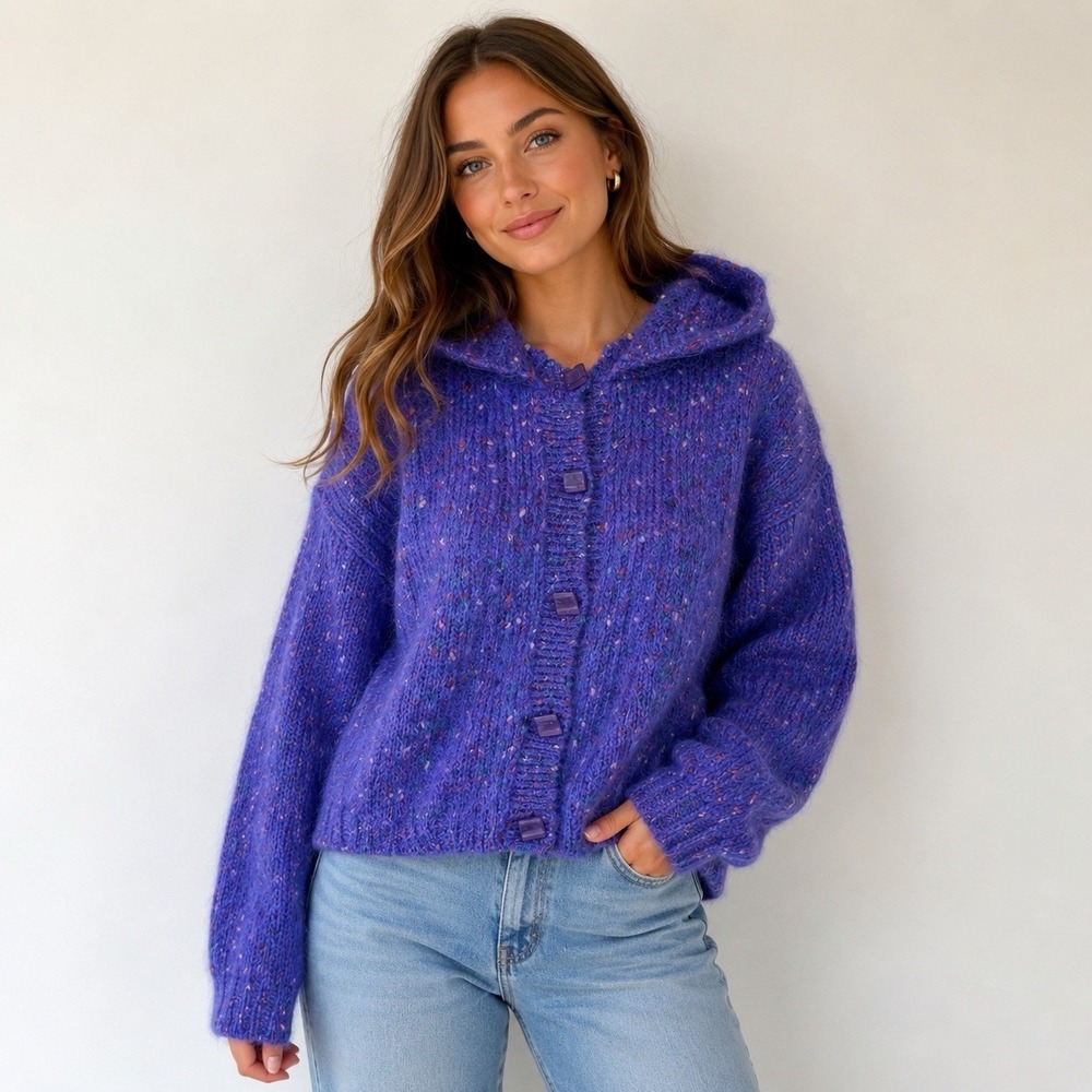 Vintage Carol Little Mohair Blend Purple Cardigan Art To wear Med